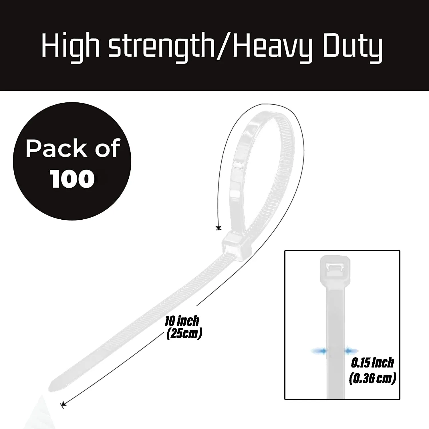 Kuber Industries 250 MM Self Locking Cable Ties|Heavy Duty Nylon Zip Ties|Wire With 49 Pounds |Pack of 100 (White)