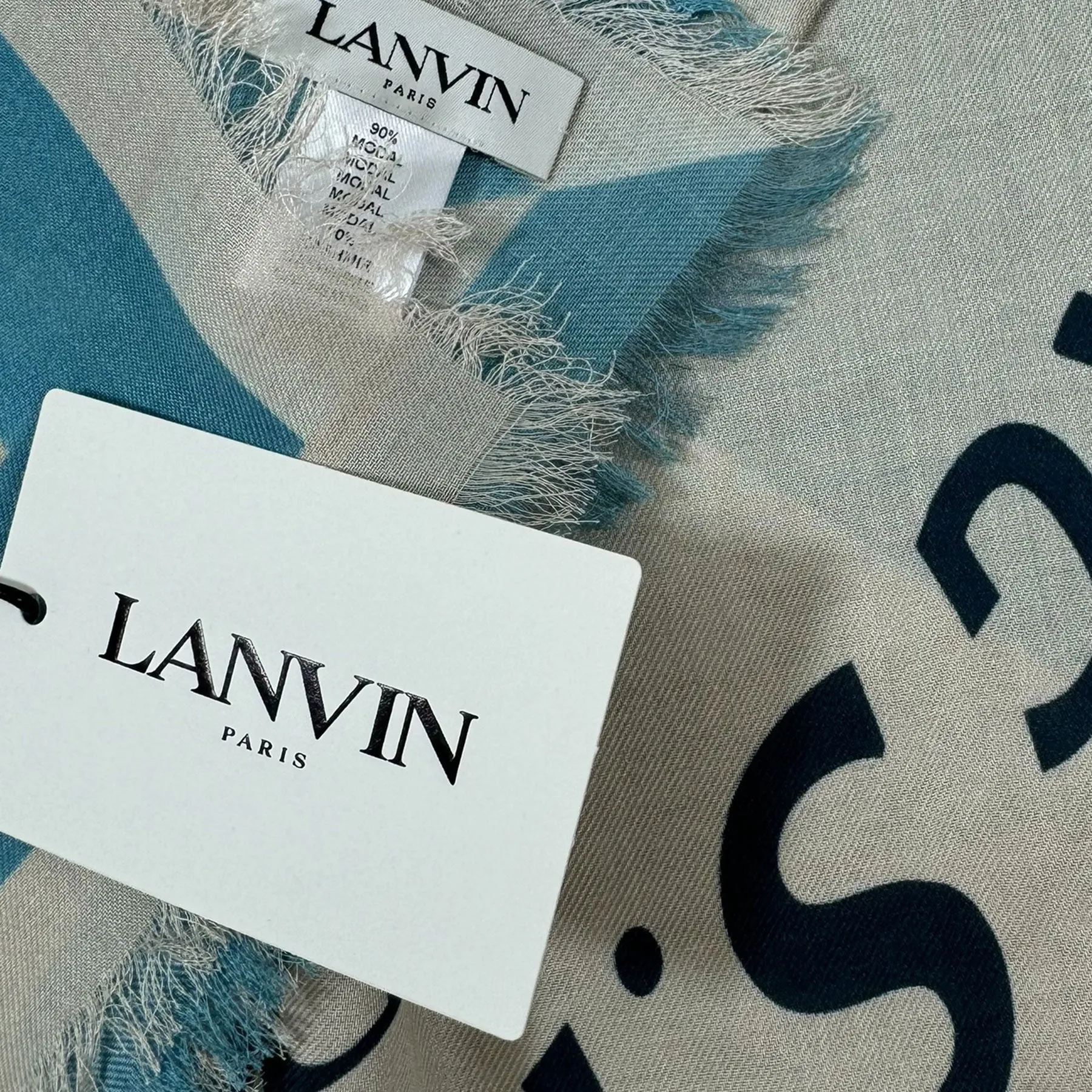 Lanvin Scarf Blue Gray 22 Rue du Faubourg Saint-Honoré Design - Extra Large Square Shawl