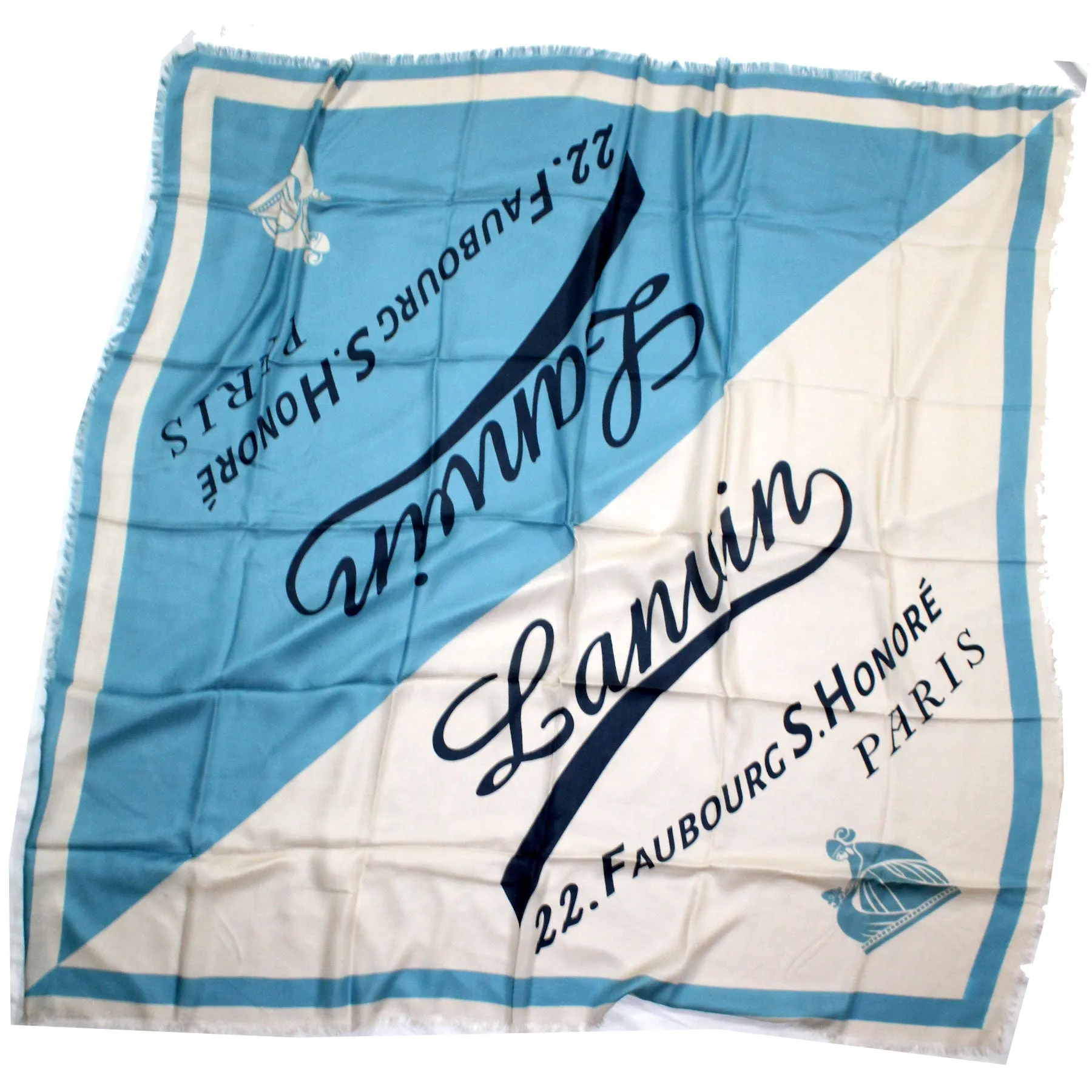 Lanvin Scarf Blue Gray 22 Rue du Faubourg Saint-Honoré Design - Extra Large Square Shawl