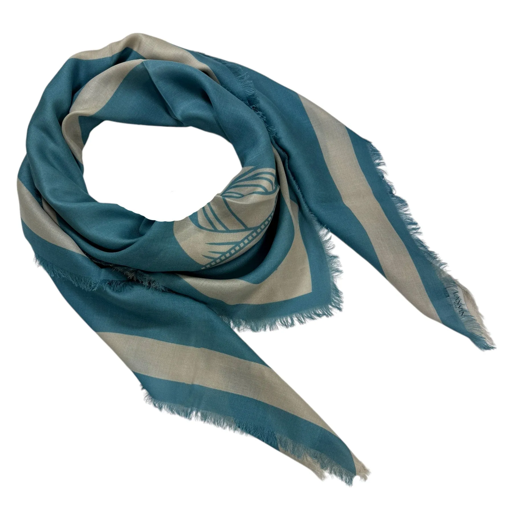 Lanvin Scarf Blue Gray 22 Rue du Faubourg Saint-Honoré Design - Extra Large Square Shawl