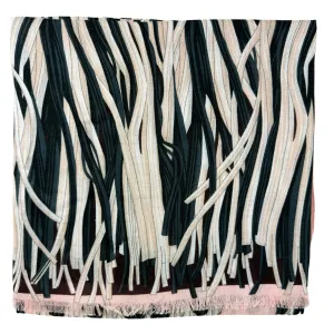 Lanvin Scarf Pink Black Weave & Fringe Design - Cashmere Blend Shawl