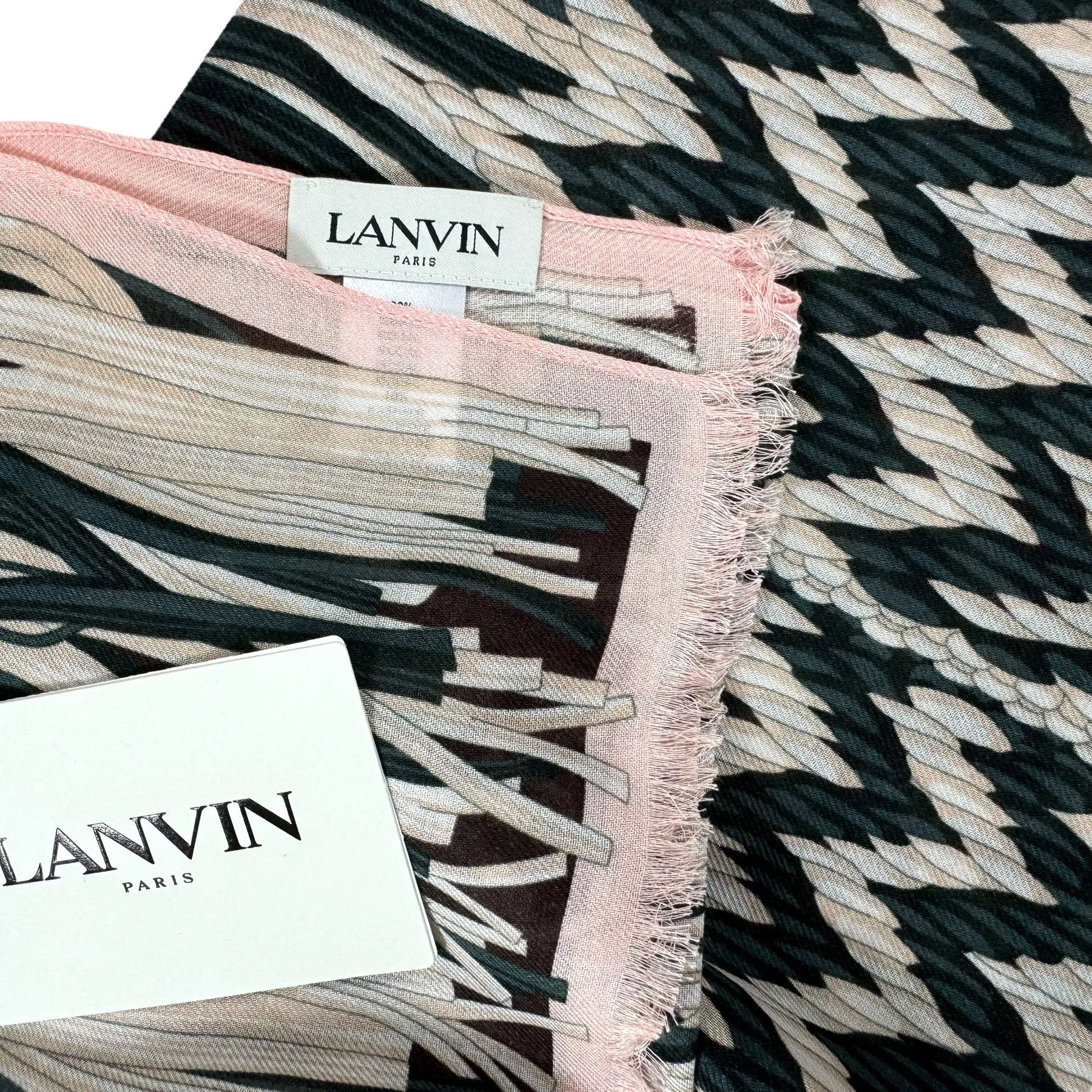 Lanvin Scarf Pink Black Weave & Fringe Design - Cashmere Blend Shawl