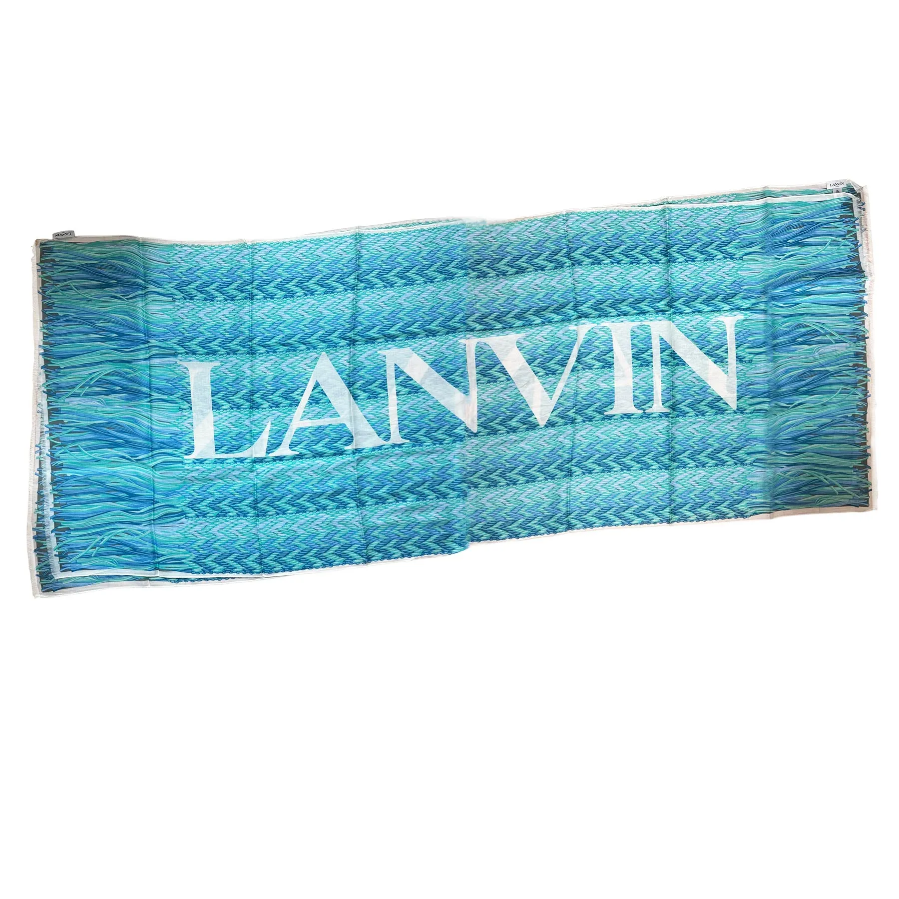 Lanvin Scarf Pink Black Weave & Fringe Design - Cashmere Blend Shawl