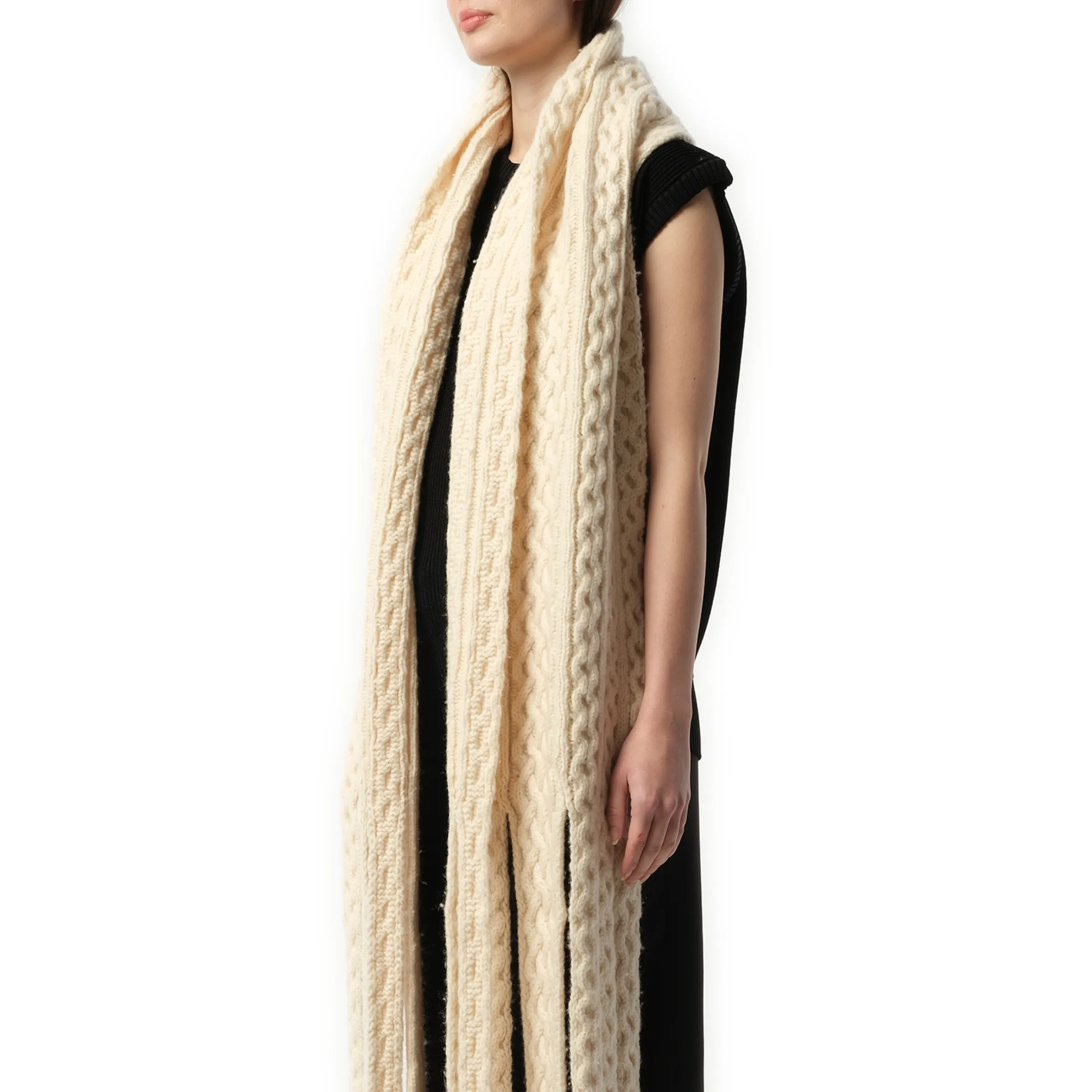 Long Knitted Scarf in Beige