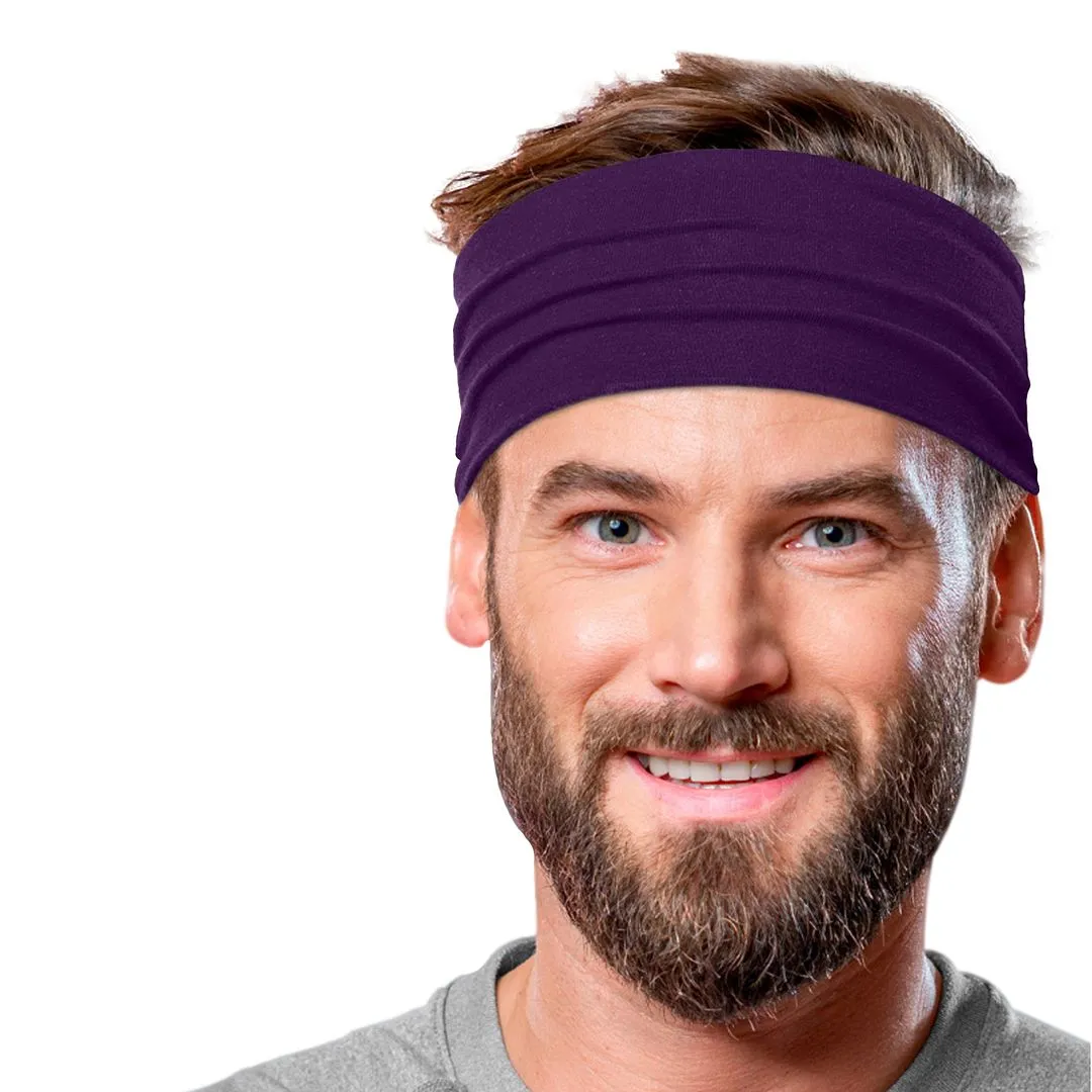 Men's Headbands Cotton Jersey 5" Wide Sports Fitness Yoga Made in the USA Plum