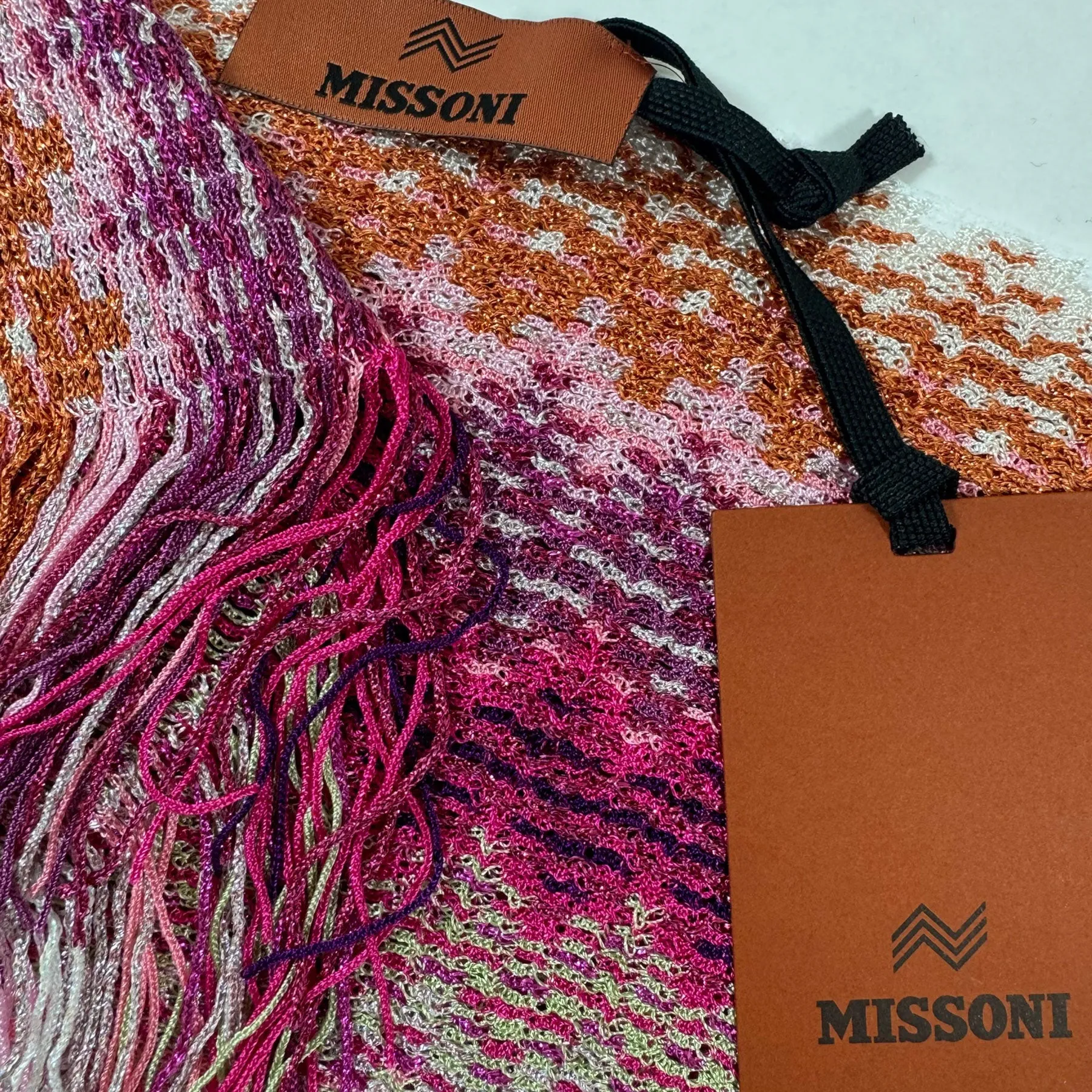 Missoni Scarf Rust Orange Pink Zig Zag Design - Designer Shawl FINAL SALE