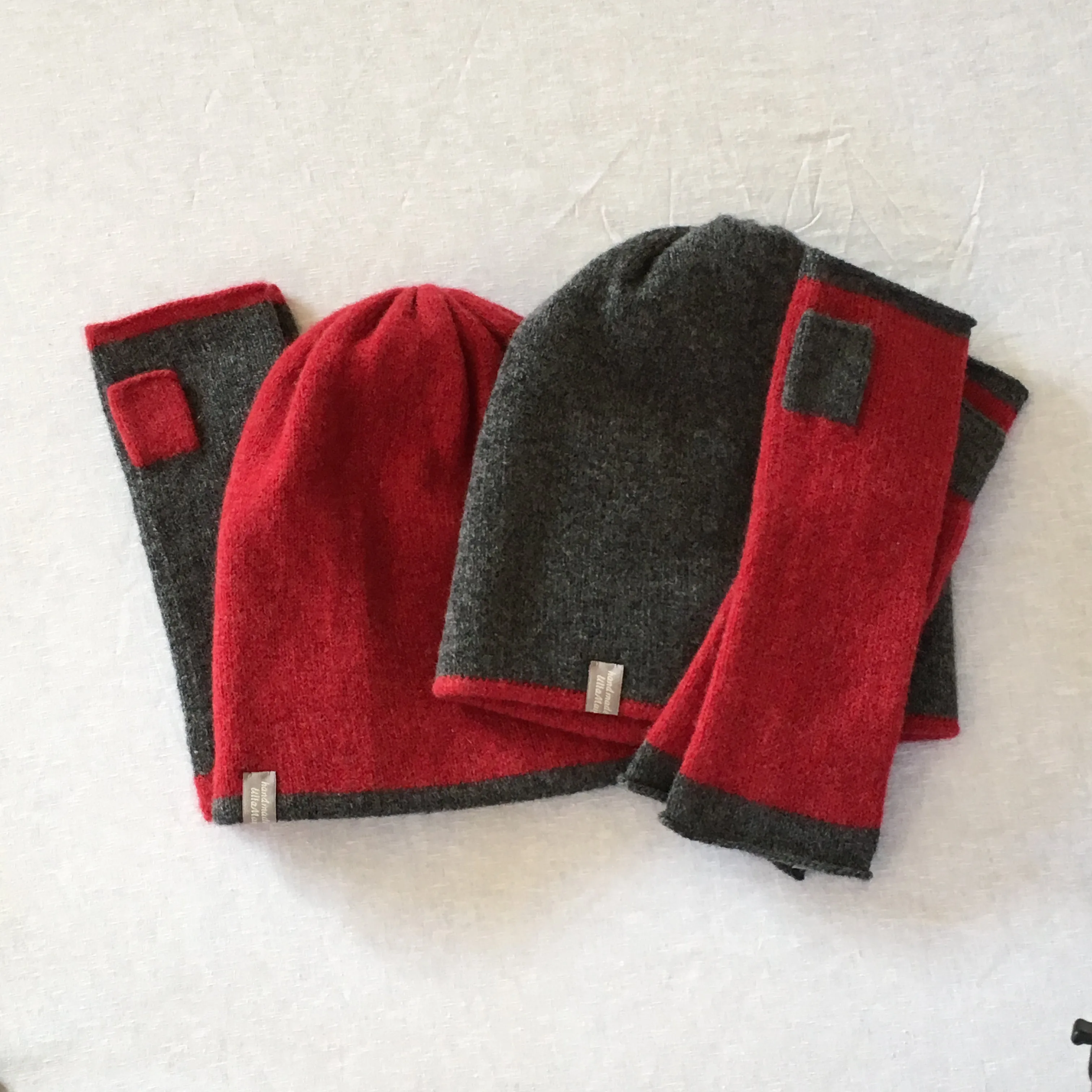 Mittens - Knitted fingerless mitts with contrast trims