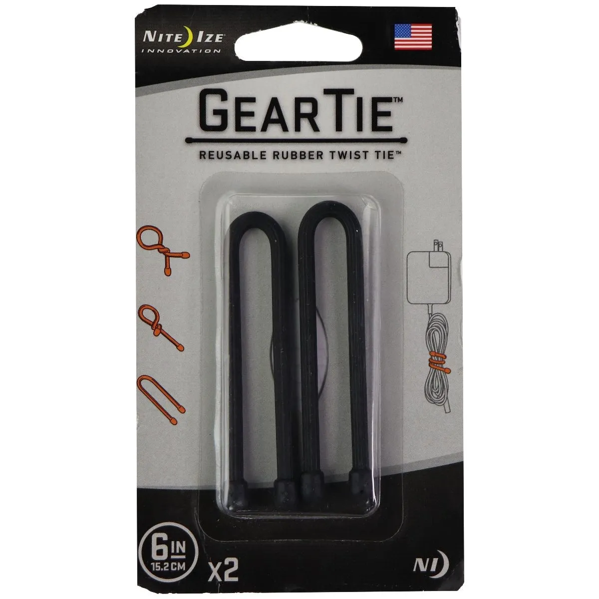 Nite Ize Gear Tie Reusable Rubber Twist Tie (6-inch / 2 Pack) - Black