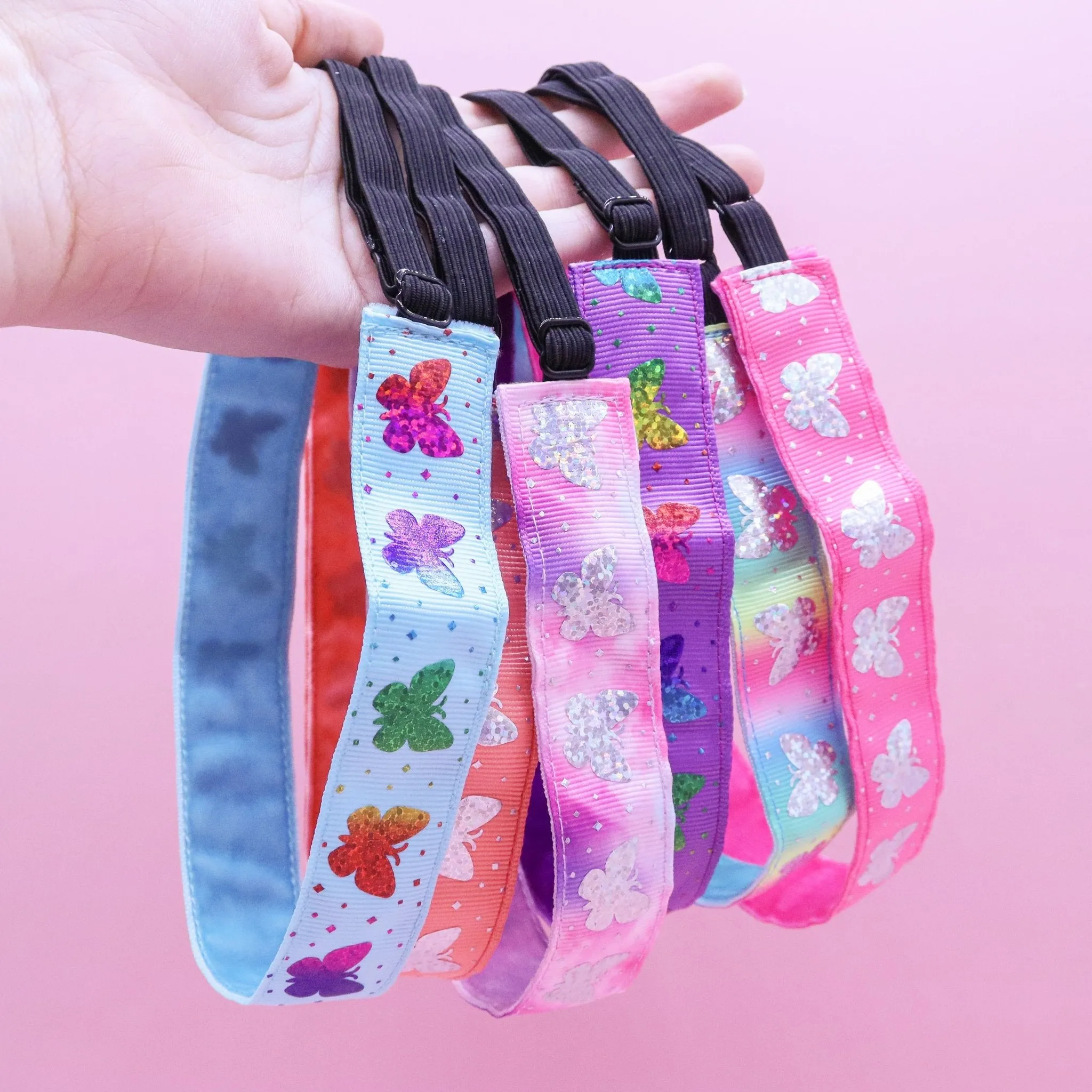 Non-slip Adjustable Holographic Butterfly Ribbon Headbands - Set of 6