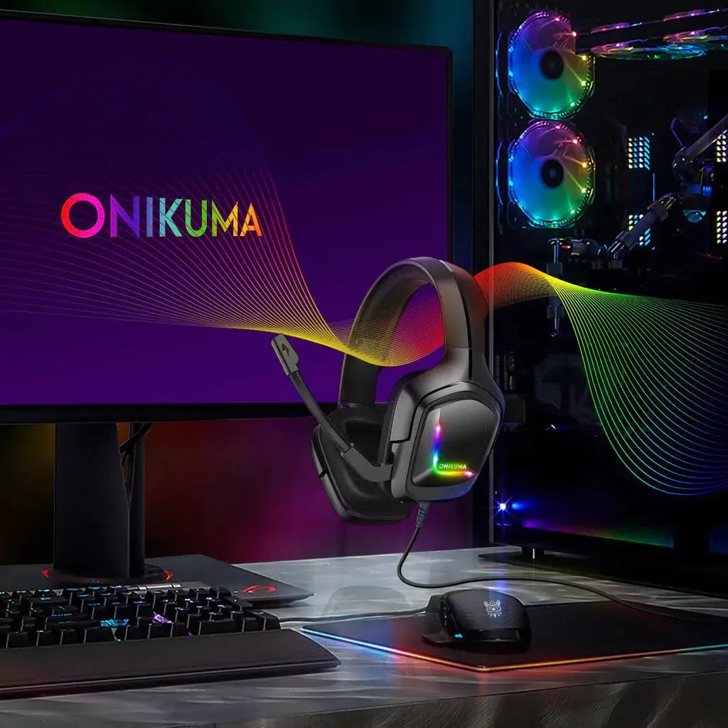 ONIKUMA K20 Wired Gaming Headsets With Microphone RGB Light