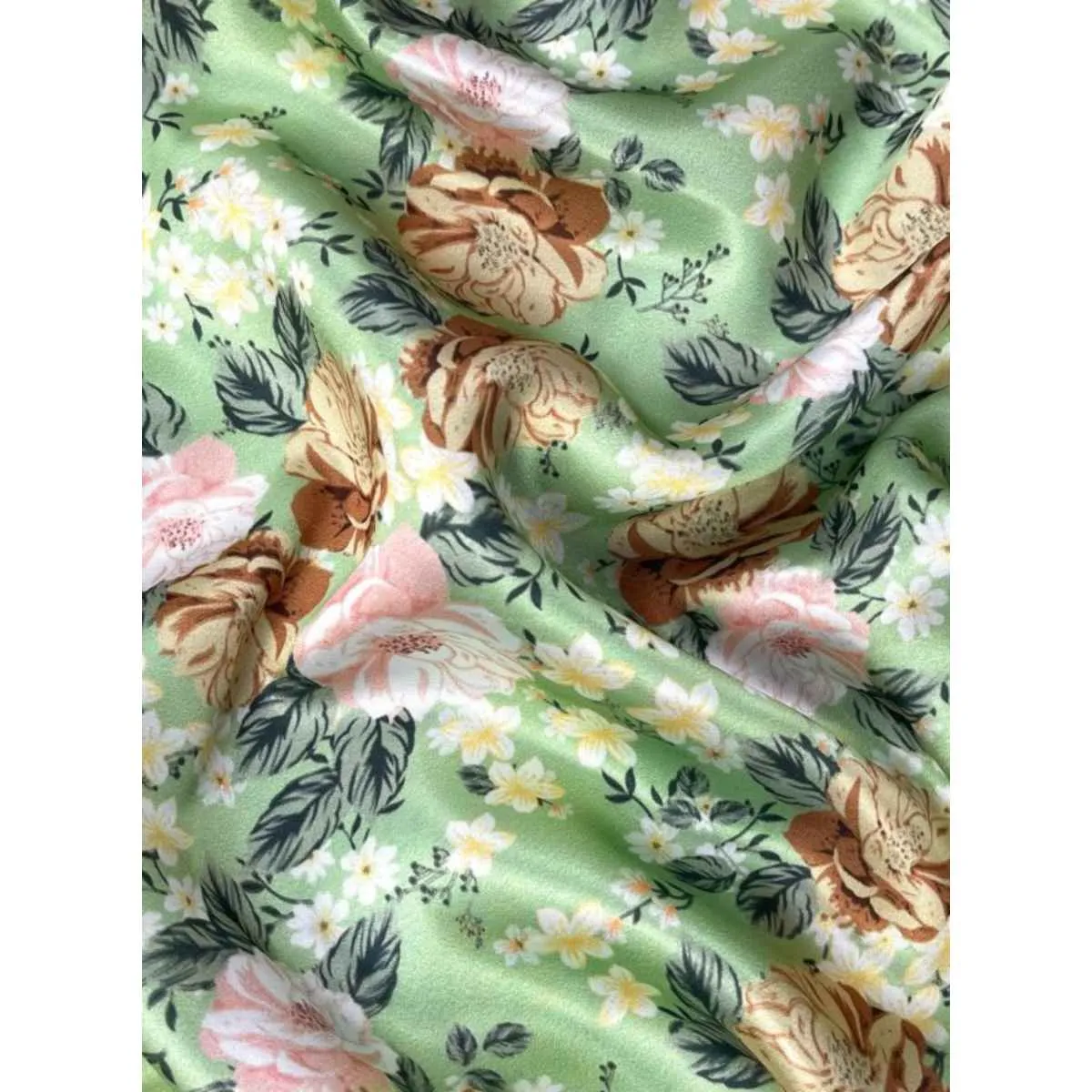 Pastel Green Printed Shamoz Silk Fabric