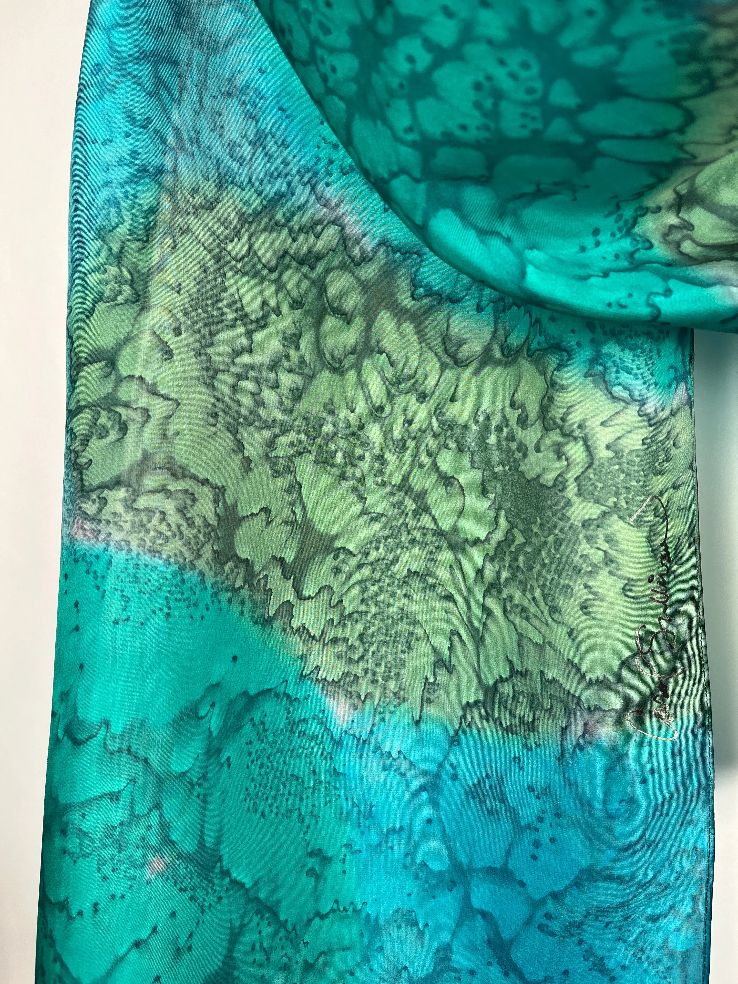 “Peacock Mermaid" - Hand-dyed Silk Scarf - $125