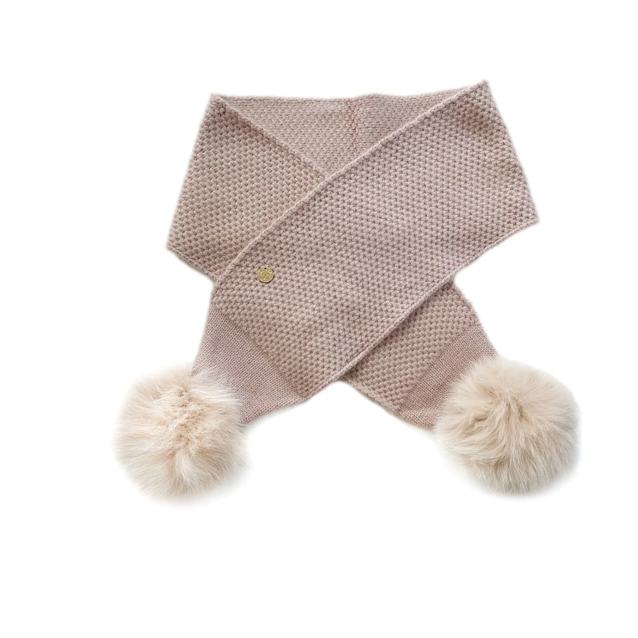 Petite Maison Kids Honeycomb Dusty Pink Cashmere Scarf - Natural Beige Pom