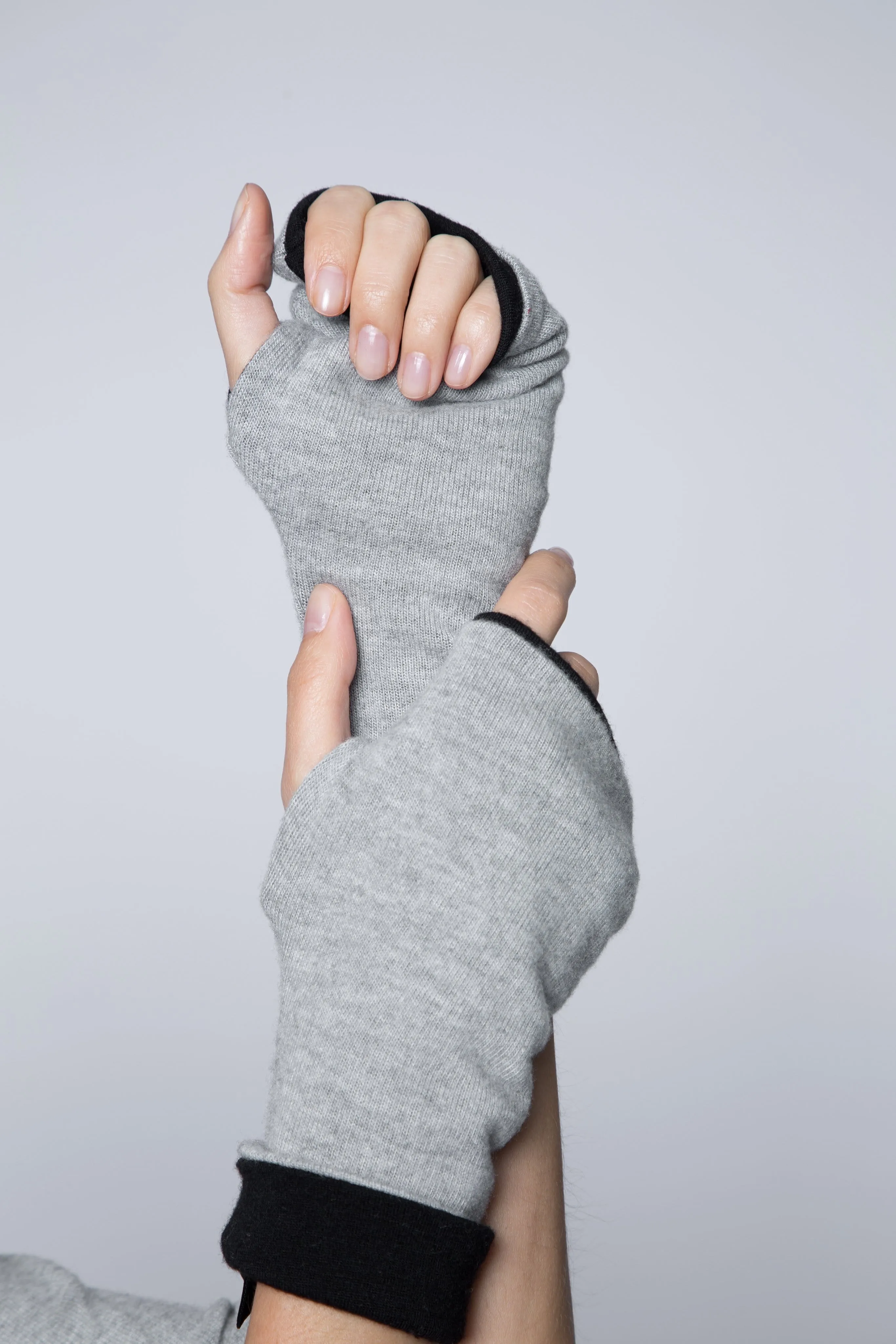 Reversible Fingerless Gloves in Soft Cashmere Feel Double Layer Sweater Jersey