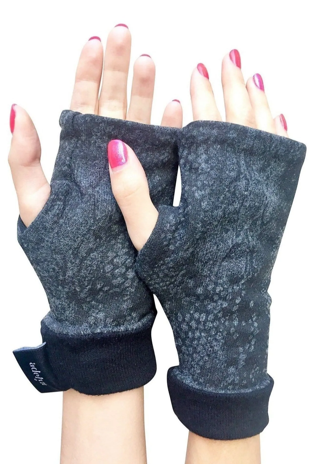 Reversible Fingerless Gloves in Soft Cashmere Feel Double Layer Sweater Jersey