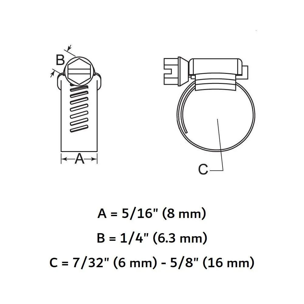 Stainless Steel Mini Hose Clamp (#4) - 7/32" - 5/8"