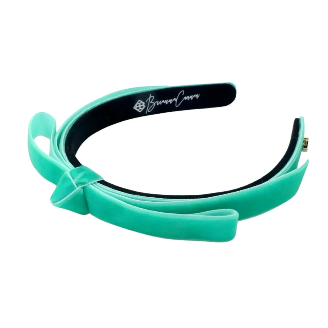 Thin Ribbon Bow Headband - Turquoise Velvet [Brianna Cannon]