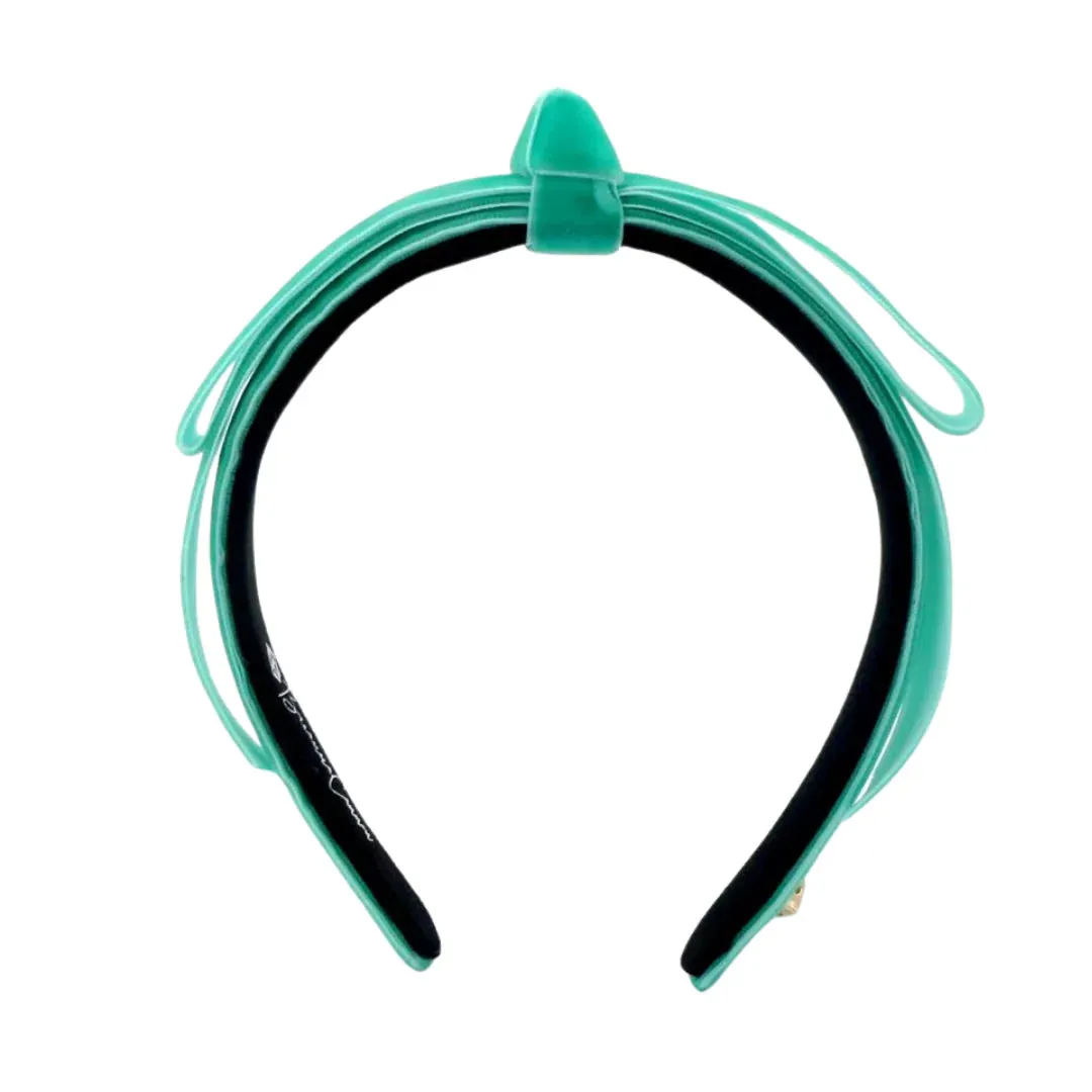 Thin Ribbon Bow Headband - Turquoise Velvet [Brianna Cannon]