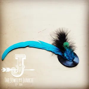 **Turquoise/Black Fluffy Feather Hat Band (Band Only) 983m