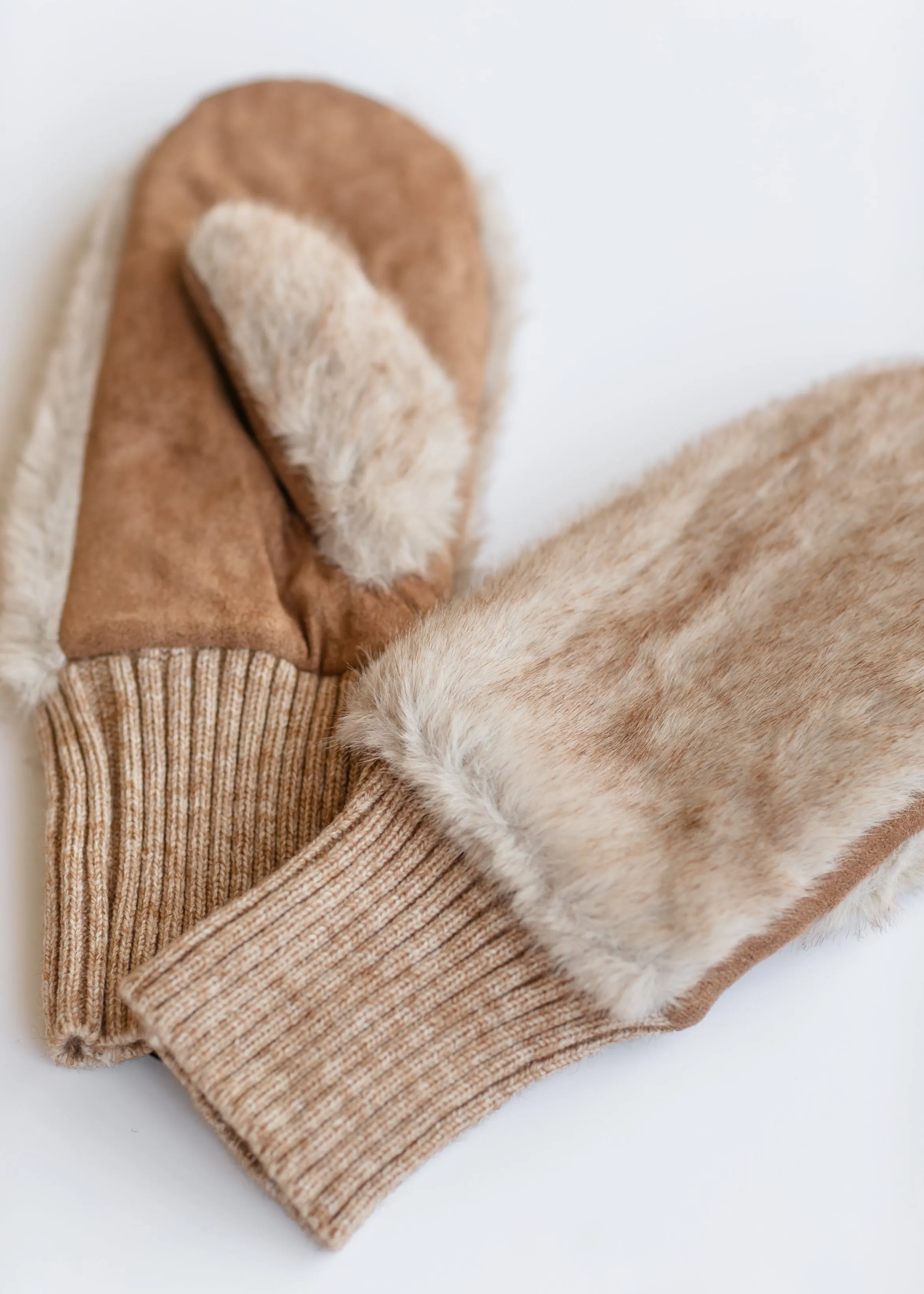 Two Tone Faux Fur Mittens