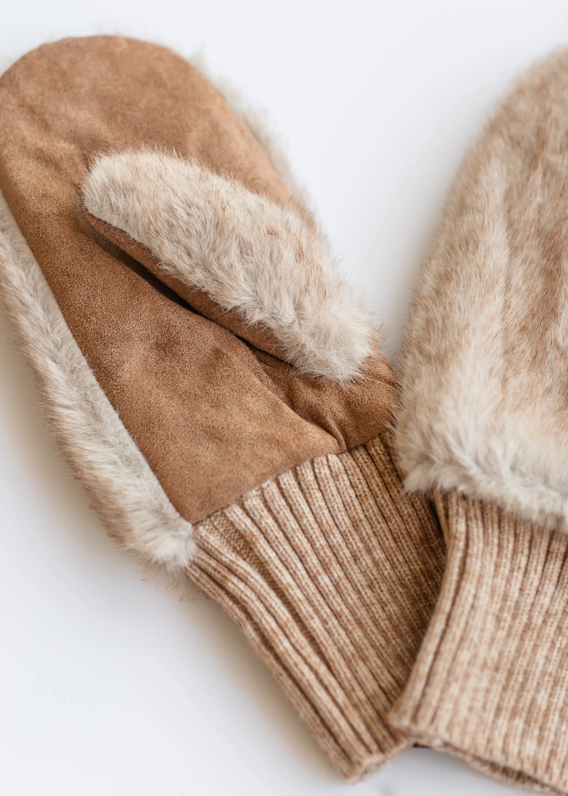 Two Tone Faux Fur Mittens