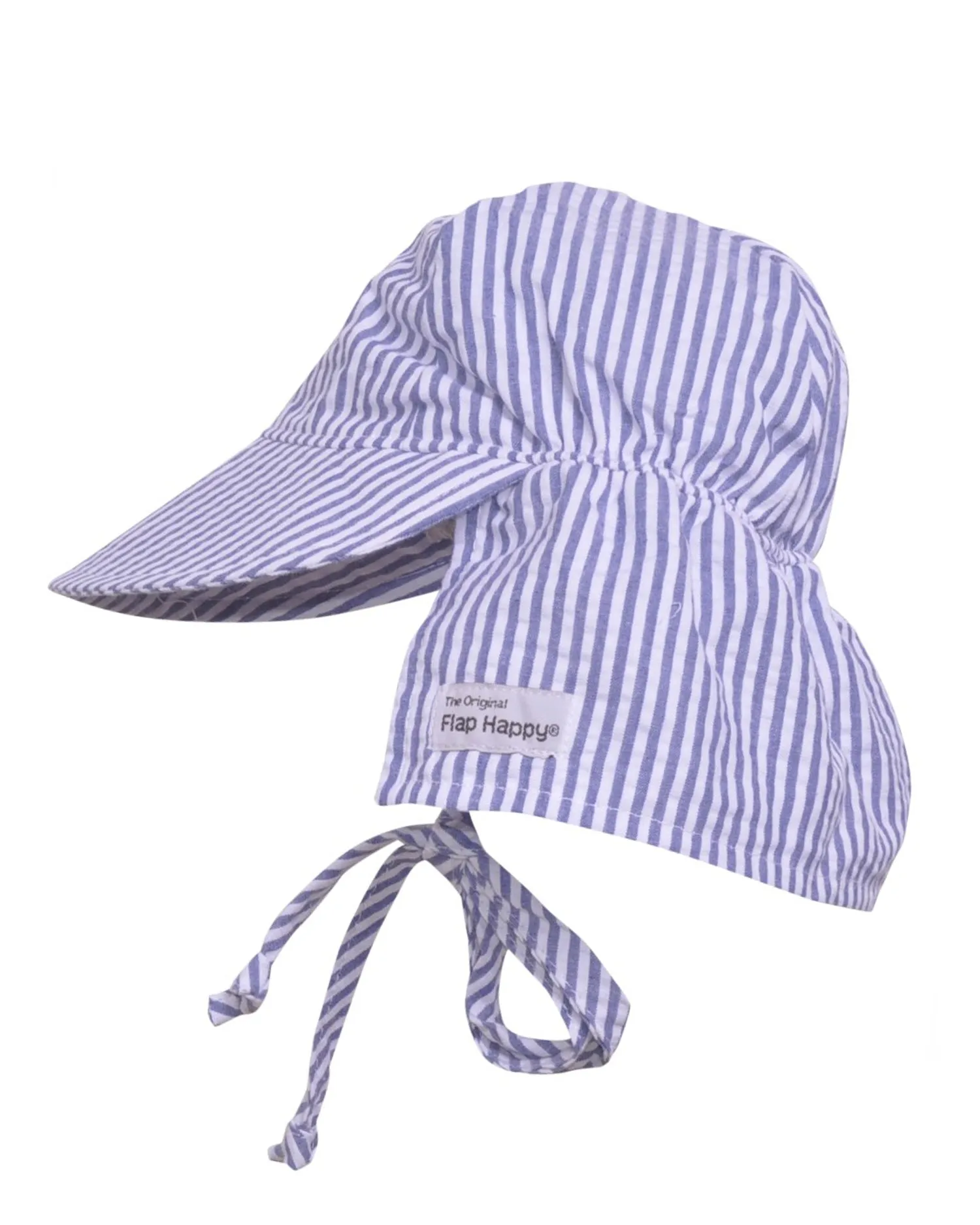 UPF 50  Original Flap Hat with Ties – Chambray Seersucker