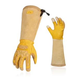 VGO 1 Pair Premium Cow Grain Leather Extra-long Cuff Thornproof, Anti-abrasion, Anti-Impact Gardening Gloves(CA9659-M)