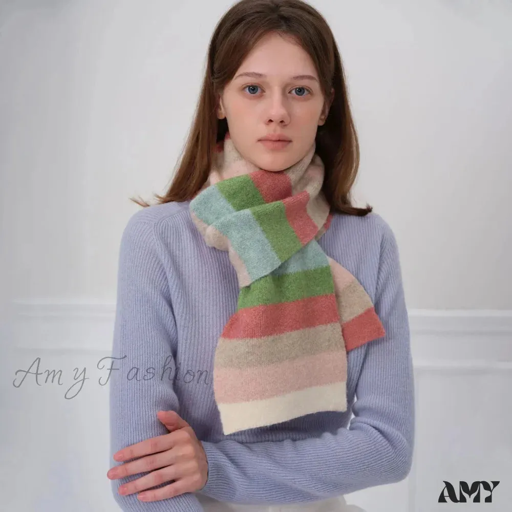 Winter Cashmere Shawl Women Colorful Striped Neck Scarf