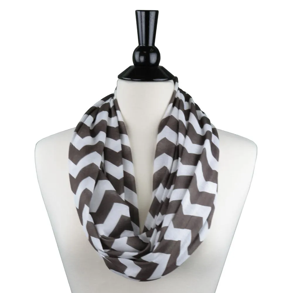 Women's Chevron Print Infinity Scarf with Zipper Pocket, Chevron Scarf Design, Infinity Scarves