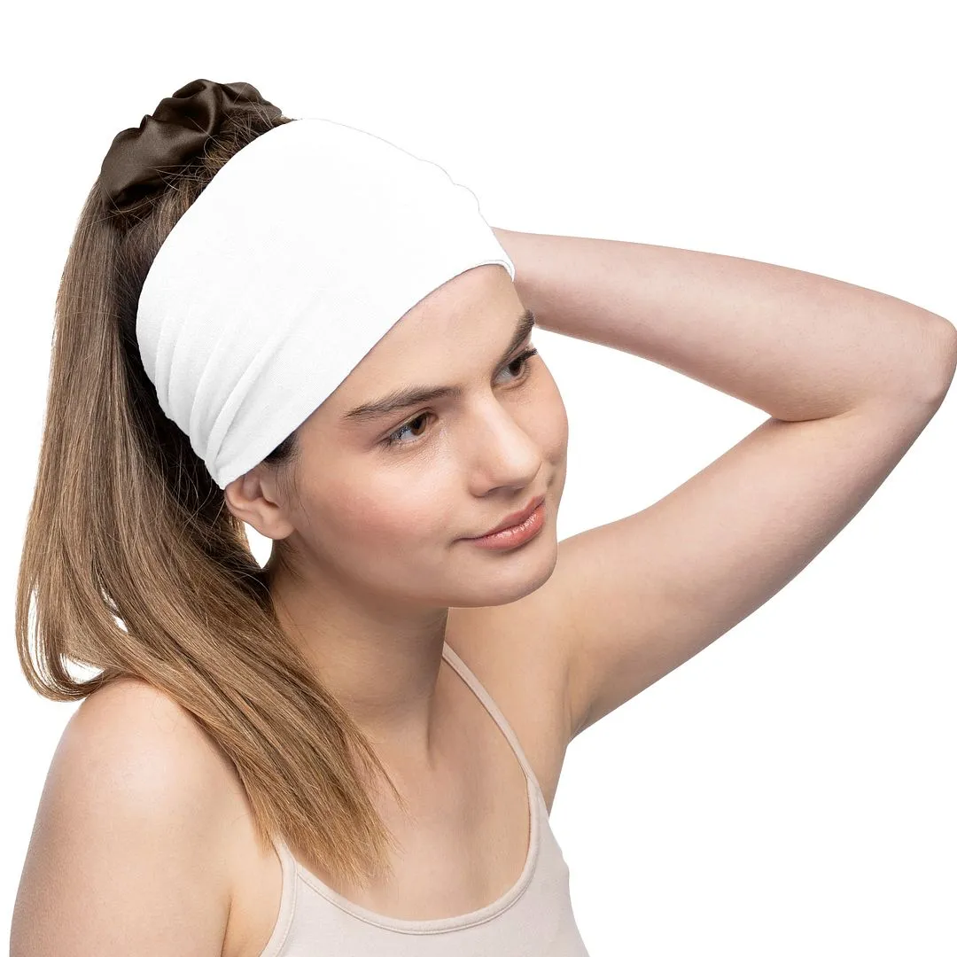 Women's Headbands Cotton Jersey 5" Wide Yoga Fitness Fashion Made in the USA White