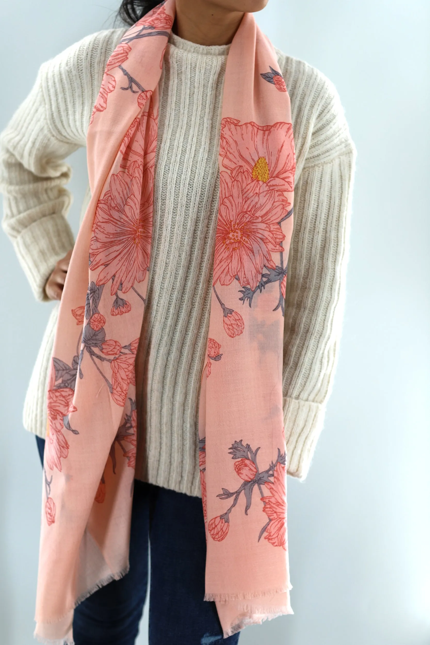 Wool Soft Floral Print Scarf