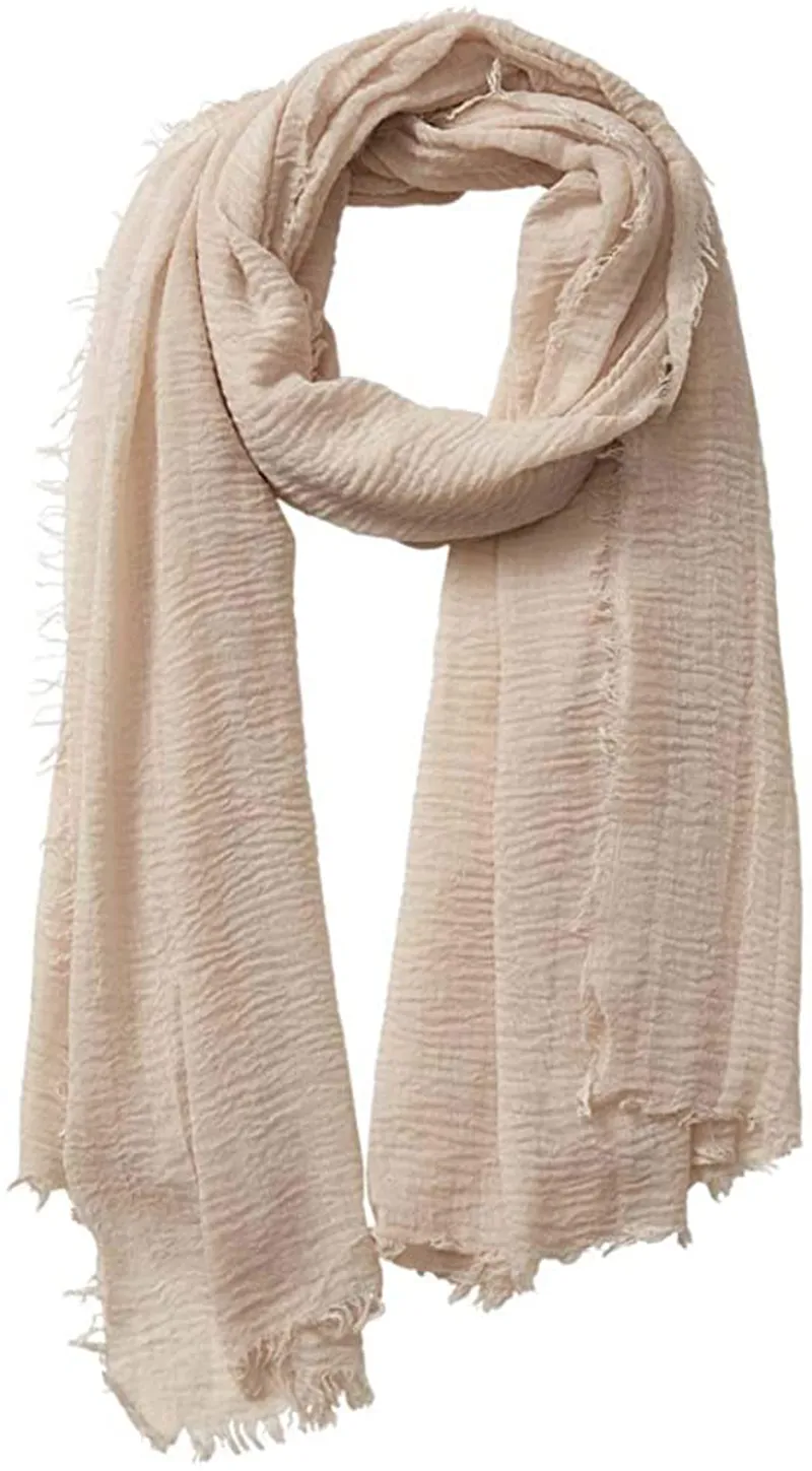 XRDSS Summer Cotton Blend Crinkle Vintage Soft Scarf with Fringed Edges 35" × 70"